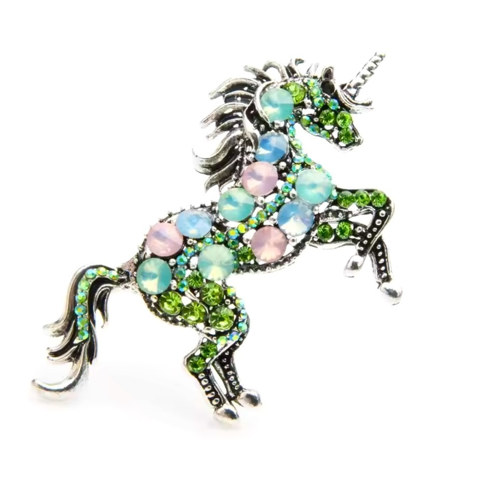 Betsey Johnson Unicorn Gemstone Crystals Silver Brooch